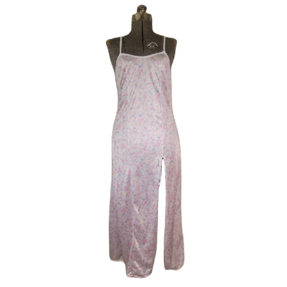 Vintage 80s 90s Pastel Floral Low Back Sexy Nightgown Lingerie Small Lace